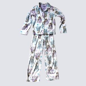 Disney Frozen Elsa Anna Pajama Set Girl’s 8 PJ Top Bottom Fleece White Soft Cozy